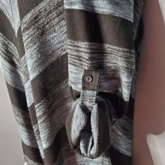 Lapis Women's Plus Size Round V Neck Delaney Stripe Top, Blue, Black & Gray - Picture 3 of 6